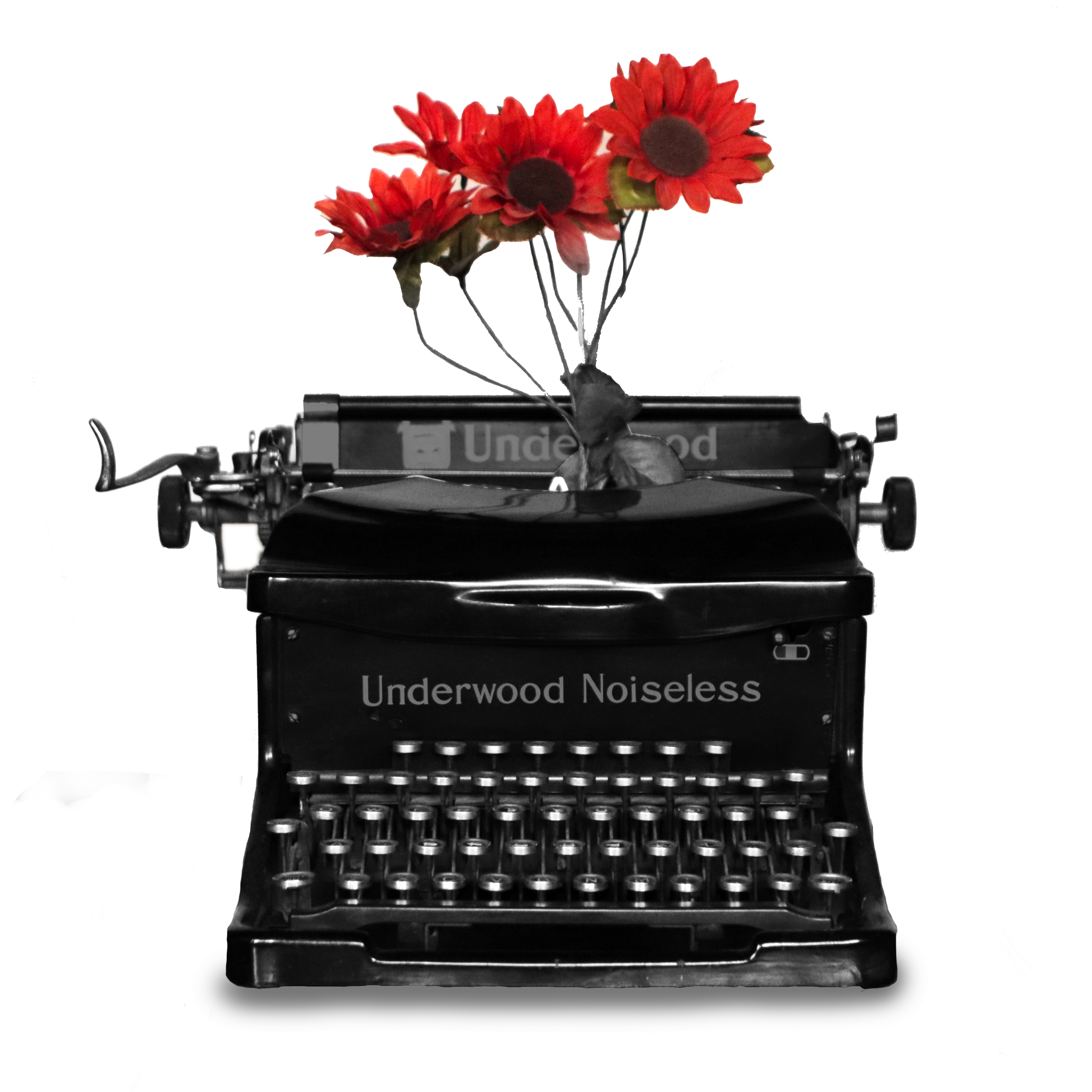 vintage typewriter with red plastic flowers